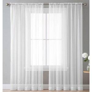 Home Mart Goods White Sheer Window Rod Pocket Curtain Set 84" Inches Long (2 Panels) - 1 of 4