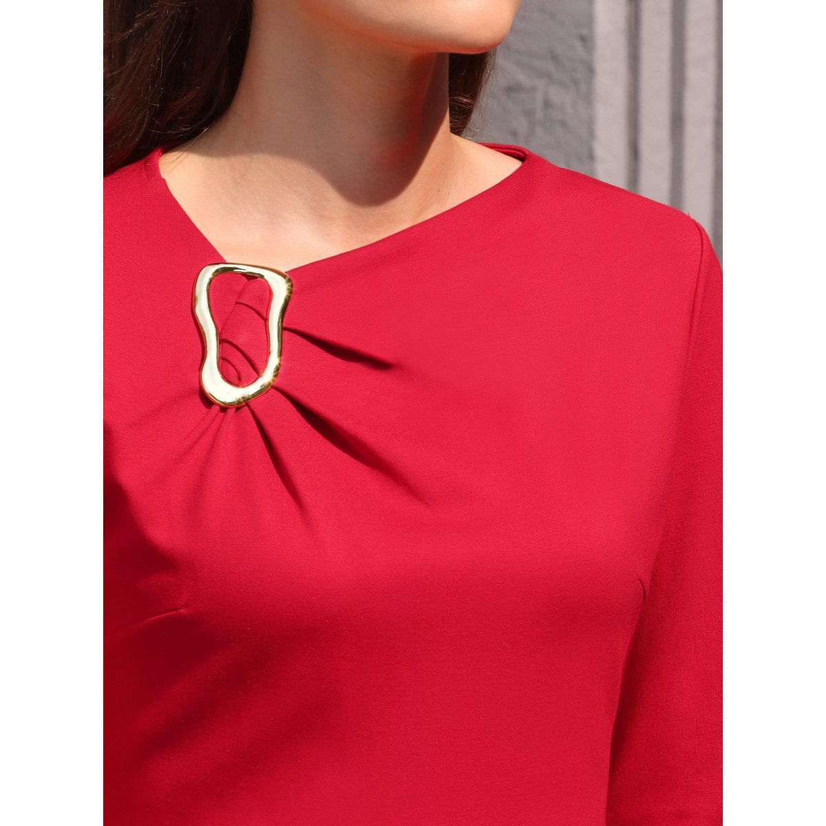 Женские платья INSPIRE CHIC Women's Work Long Sleeve Asymmetrical Neck Business Cocktail Bodycon Midi Dresses Large Red — фото 4