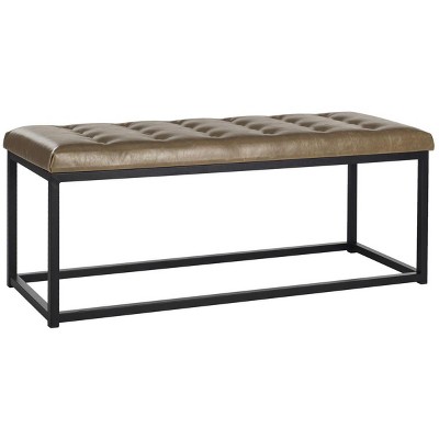 Reynolds 48" Tan and Black Upholstered Bench with Parsons Legs