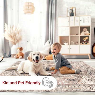 Elegant Light Brown Medallion 5' x 7' Synthetic Area Rug