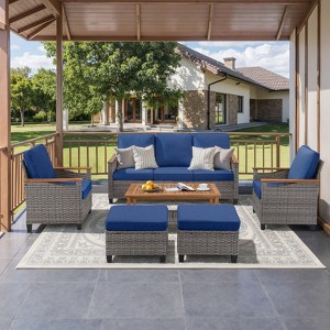 Outdoor Wicker Patio Seating Set All Weather PE Rattan Conversation Set with Cushion - 1 of 4
