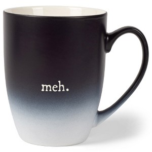 Elanze Designs Meh. Two Toned Ombre Matte Black and White 12 ounce Ceramic Stoneware Coffee Cup Mug - 1 of 4