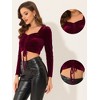 INSPIRE CHIC Women's Velvet Drawstring Sweetheart Neck Puff Long Sleeve Party Crop Top - 2 of 4
