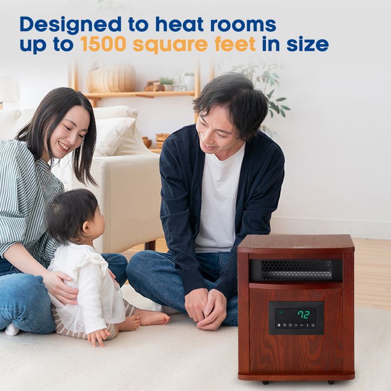 LifeSmart LifePro 1500W Portable Electric Infrared Quartz Indoor Space Heater with 6 Adjustable Heating Elements and Remote Control, Brown, 4 of 7