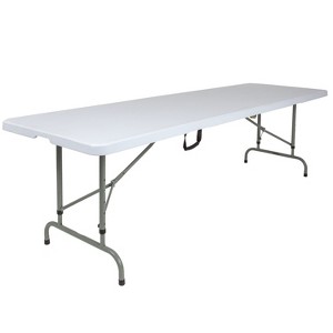 Emma and Oliver 8-Foot Height Adjustable Bi-Fold Granite White Plastic Folding Table with Handle - 1 of 4