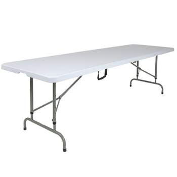 Flash Furniture 8-Foot Height Adjustable Bi-Fold Granite White Plastic Banquet and Event Folding Table with Carrying Handle