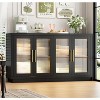 Black Buffet Sideboard Cabinet with 4 Glass Doors and Adjustable Shelves, Modern Dining Room Storage - 3 of 4