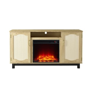 63" Fabric Style TV Stand for TVs up to 65" with Electric Fireplace Wood - Festivo: Media Storage, Adjustable Shelves - 1 of 4