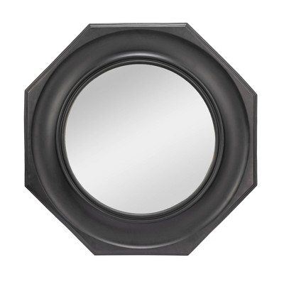 Hexagonal Black Wood Framed Wall Mirror