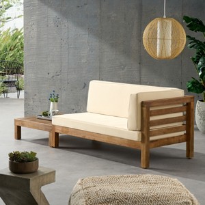 Christopher Knight Home Oana Outdoor Acacia Wood Right Arm Loveseat and Coffee Table Set with Cushion - 1 of 4