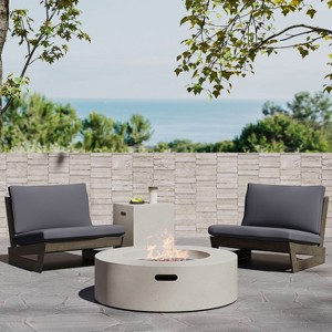 Christopher Knight Home Sherwood Outdoor Acacia Wood Club Chairs with Cushions and Circular Fire Pit - 1 of 4