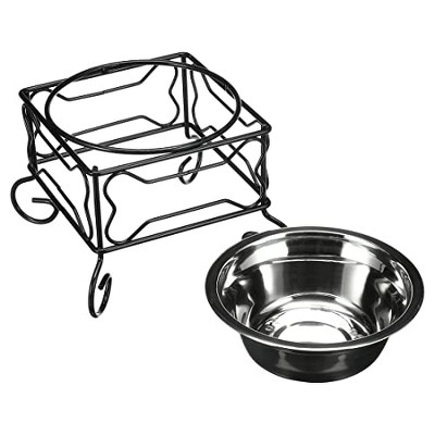 Medium Black Wrought Iron Stand with Stainless Steel Bowl