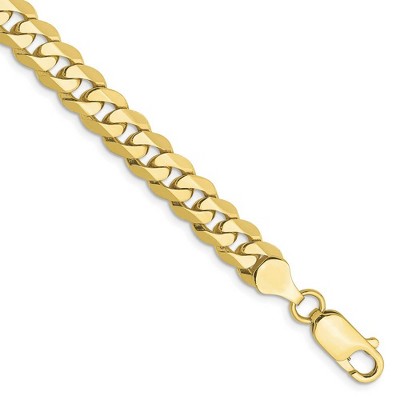Black Bow Jewelry Men's 6.75mm 10k Yellow Gold Flat Beveled Curb Chain Bracelet