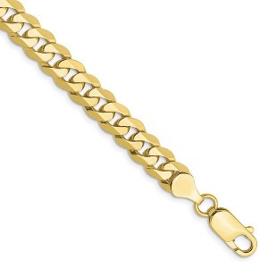 Black Bow Jewelry Men's 6.75mm 10k Yellow Gold Flat Beveled Curb Chain Bracelet - 1 of 4