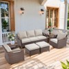 POCASSY 4 Piece Patio Furniture Set, All Weather Brown Wicker Outdoor Conversation Set with Patio Couch, Swivel Glider Chairs, and Metal Coffee Table - 2 of 4