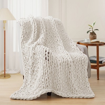 Peace Nest Handmade Chunky Knit Chenille Yarn Throw Blanket 50"x60"