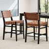 24.25" PU Leather Armless Counter Stool (Set of 2) with Leather Cross-Woven Back and Padded Seat for Kitchen, Dining Room - 2 of 4