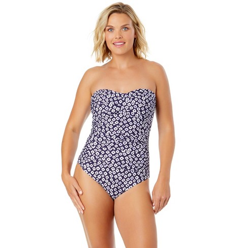 Women's Shibori Geo Twist Front Shirred One Piece Swimsuit - image 1 of 4