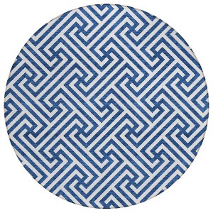 Blue And Ivory Geometric Washable Indoor Outdoor Area Rug - 1 of 4