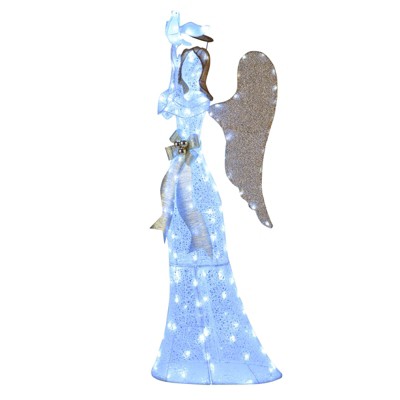 Costway 3D Lighted Angel Christmas Decoration with Pigeon, Golden Wings, 150 LED Lights