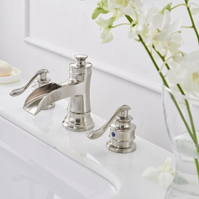 Brushed Nickel 8-Inch Widespread Waterfall Bathroom Faucet