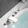 Cobbe 5-Hole Bathtub Faucet Set in Brushed Nickel - with Hot/Cold Water Switch, Diverter Knob, Hand Shower Head and 4.72-Inch Wide Waterfall Spout - 4 of 4