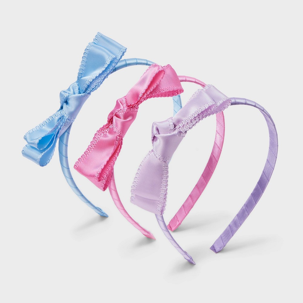 Girls' 3pk Bow Headband Set - Cat & Jack™️ Purple/Blue/Pink: Fashion Accessory for All Hair Types