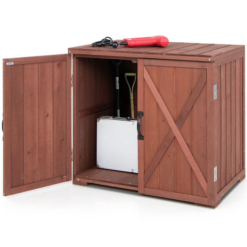Costway Storage Cabinet with Double Doors Solid Fir Wood Tool Shed Garden Organizer, 1 of 11