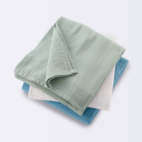 Muslin Swaddle Baby Blanket Blue Neutrals 3pk Cloud Island Target