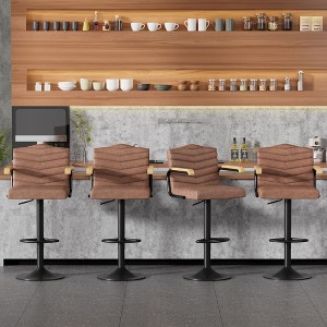 VECELO Bar Stools with Back & Armrest Set of 2/4, Counter Height Fabric/PU Leather Barstools Set with Tufted Upholstery & Footrest Ring - 1 of 4