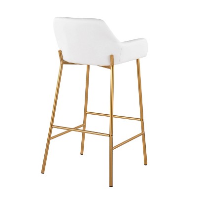 Contemporary Gold Metal and White Faux Leather Barstools, Set of 2