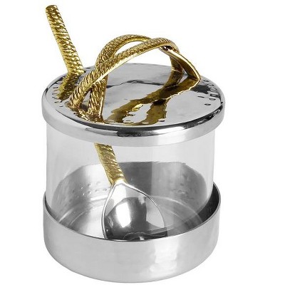 Classic Touch Glass Honey Dish with Stainless Steel Lid and Gold Embossed Handle
