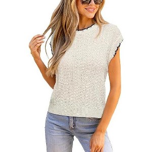 Coolmee Women's Cap Sleeve Sweater Vest Crewneck Sweaters Summer Trendy Casual Knit Tops - 1 of 4