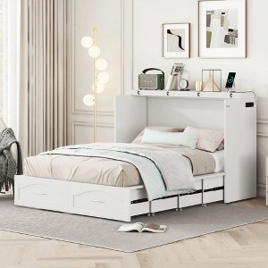 NicBex Full Size Murphy Bed 80.5" Wooden Frame Murphy Bed Cabinet Morden Hideaway Wall Bed with USB Ports for Living Room - 1 of 4