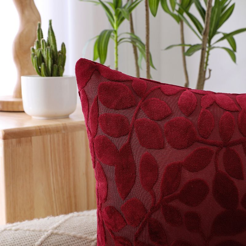 Kate Aurora Red Hook Cut Leaf Embossed Chenille Ultra Plush & Fluffy 18"x 18" Filled Accent Throw Pillow With Removable Zipper Shell/Cover, 4 of 11