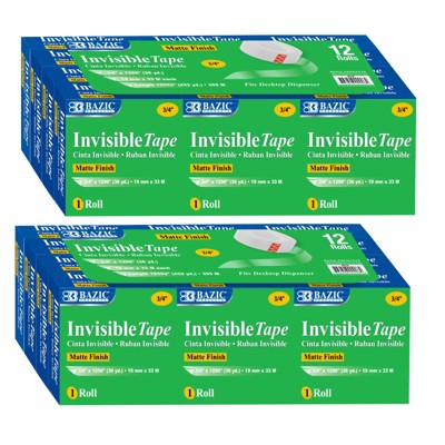 Bazic Products Tape Refill, Invisible Tape, 3/4" x 1000", 12 Rolls Per Pack, 2 Packs