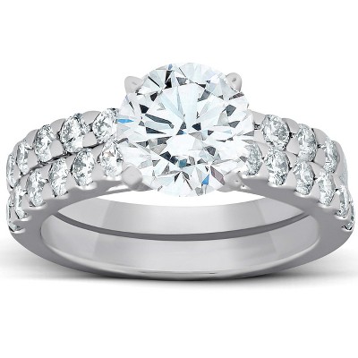 Pompeii3 2.27Ct Diamond Engagement Matching Wedding Ring Set 14k White Gold Lab Created - Size 7