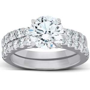 Pompeii3 2.27Ct Diamond Engagement Matching Wedding Ring Set 14k White Gold Lab Created - Size 7 - 1 of 4
