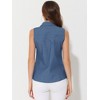 Allegra K Women's Sleeveless Lapel V Neck Button Down Chambray Shirt - 3 of 4