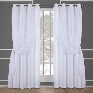 Set of 2 Caterina Layered Solid Blackout with sheer top Curtain Panels Black Pearl - Exclusive Home - 1 of 4