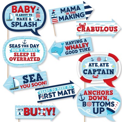 Big Dot of Happiness Funny Ahoy It's a Boy - Nautical Baby Shower Photo Booth Props Kit - 10 Piece