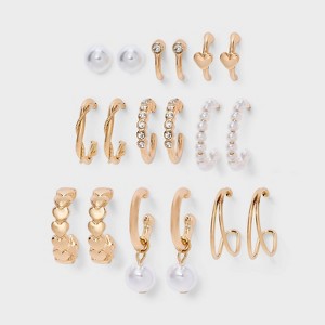 Heart and Pearl Earring Set 9pc - Wild Fable™ Gold - 1 of 3
