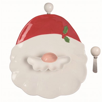 Transpac Dolomite 13 in. Multicolor Christmas Gnome Santa Chip and Dip with Spreader