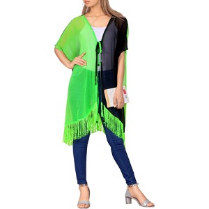 LA LEELA Women's Summer Holiday Beachwear Mini Bathing Suit Open Front Boyfriend Duster Swimwear Coverups Swim Suit Cardigan 1X-2X Green, Solid - 1 of 4