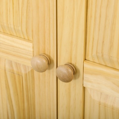 Light Brown Pinewood Raised Panel Kitchen Pantry Cabinet