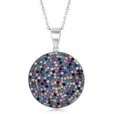 Bella Silver Sterling Silver Round Multi-Color CZ 18" Pendant Necklace - Multi