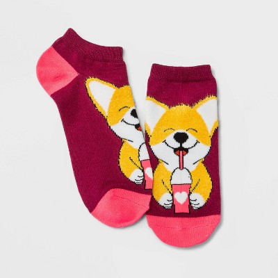 Women's Fuzzy Corgi Low Cut Socks - Xhilaration™ Maroon 4-10