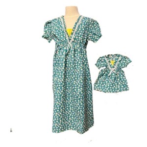 Doll Clothes Superstore Size 6 Green Flower Matching Girl And Doll Nightgowns - 1 of 4