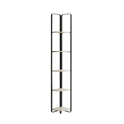 miBasics 71" Naija Corner Bookcase Minimalist 5 Shelves with Textured Shelves