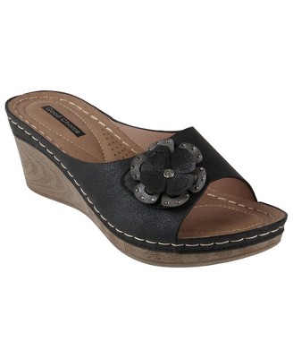 Gc Shoes Naples Black 8 Flower Comfort Slide Wedge Sandals : Target